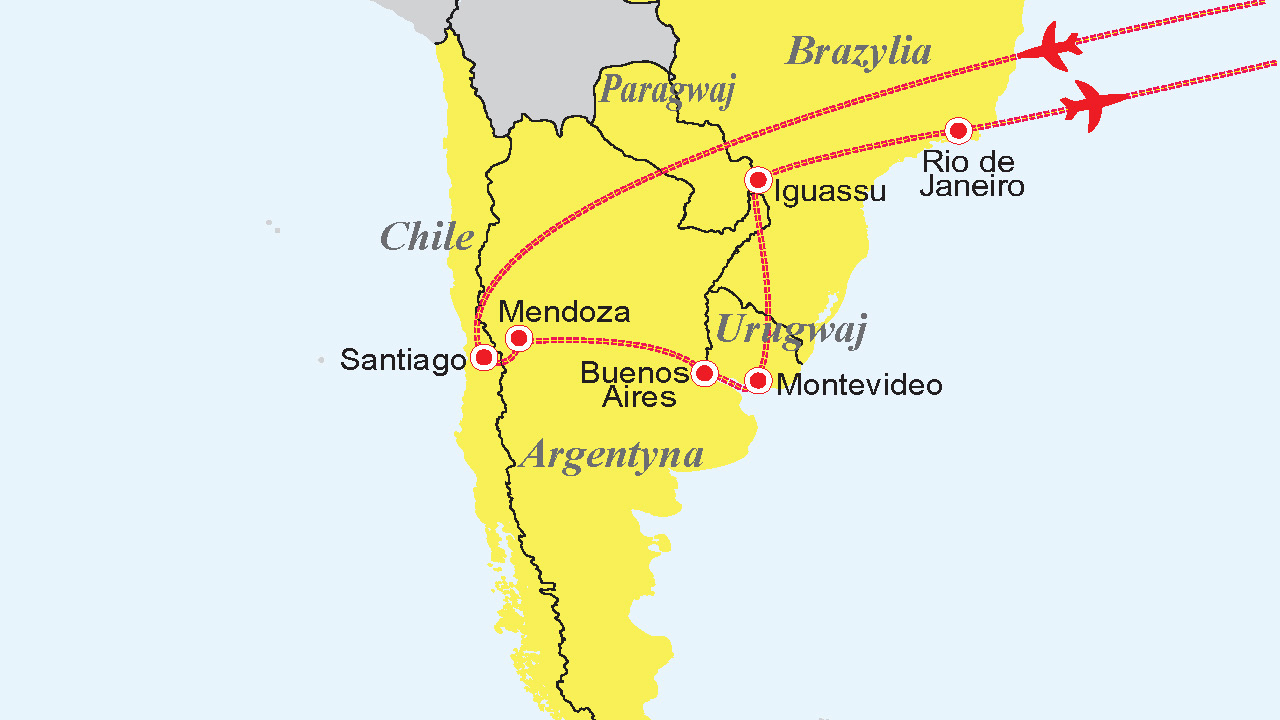 Chile, Argentyna, Urugwaj, Paragwaj, Brazylia - Pi�� kraj�w Ameryki Po�udniowej