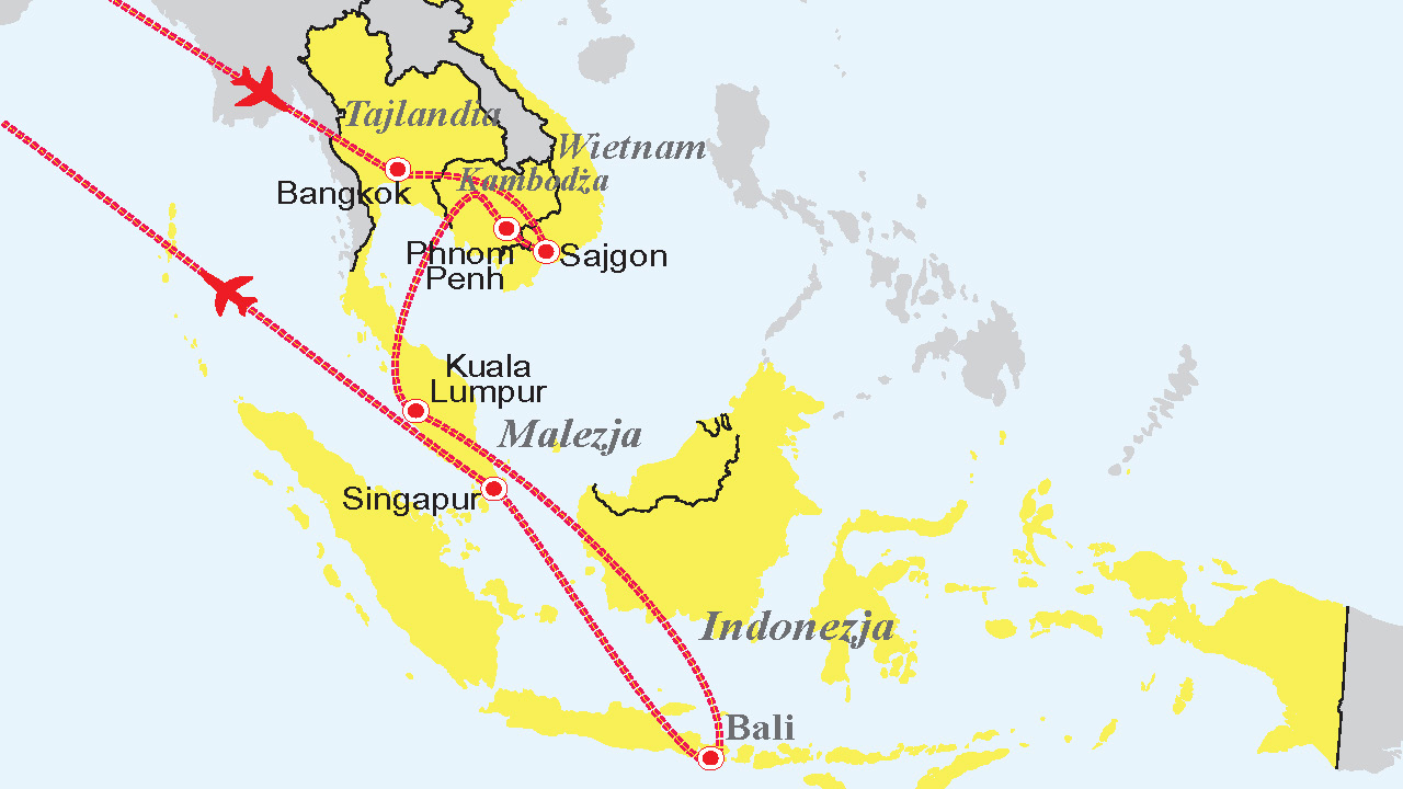 Tajlandia, Wietnam, Kambod�a, Malezja, Singapur, Indonezja - Sze�� kraj�w Azji